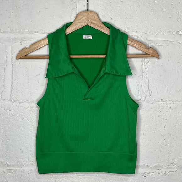DVF for Target Seamless Collared Ribbed Polo Cropped Fitted Top Green  XS - Picture 2 of 7